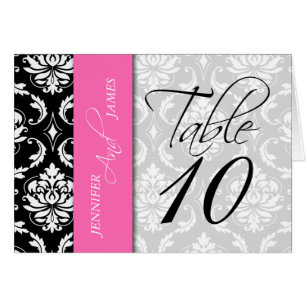 Hot Pink Black Damask Table Number Card Names