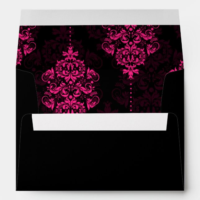 Hot Pink Black Damask Wedding Envelopes (Back (Bottom))