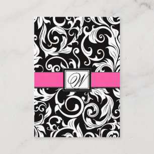 Hot Pink & Black Damask Wedding Reception Cards