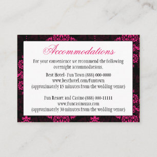 Hot Pink Black Damask Wedding Reception Cards