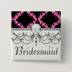 hot pink black diamond mod damask 15 cm square badge