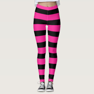 Hot Pink & Black Fashion Stripe Stripes Leggings