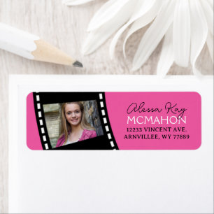 Hot Pink & Black Filmstrip Photo Return Address Return Address Label