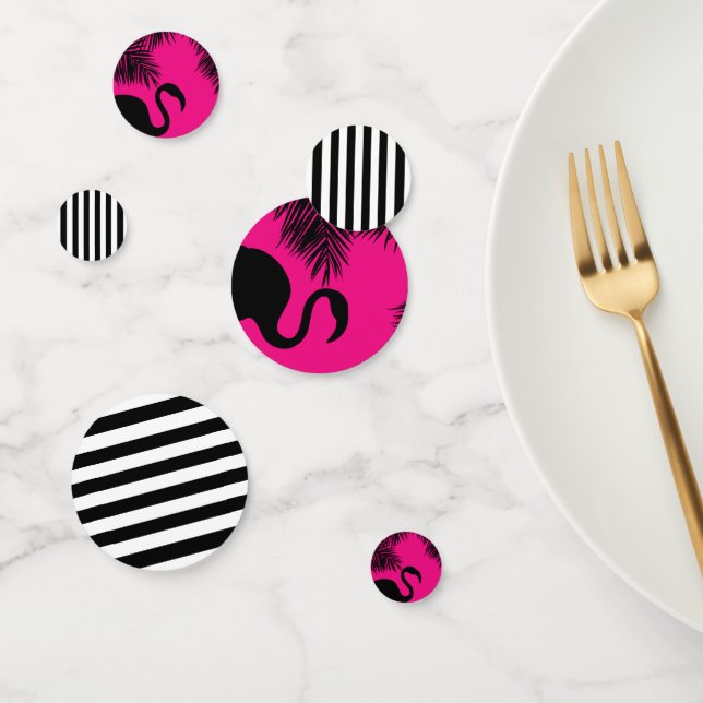 Hot Pink & Black Flamingo Palm Trees Party Confetti (Group)