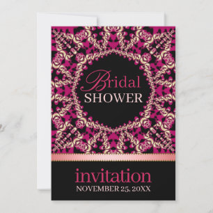 Hot Pink Black Flourish Bridal Shower Party Invitation