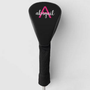 Hot Pink Black Golf Club Monogram Name Girly Head Cover
