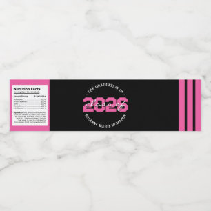 Hot Pink & Black Graduation Water Bottle Labels