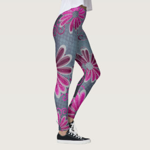 Hot Pink Black Grey Ombre Glitter Daisy Sparkles Leggings