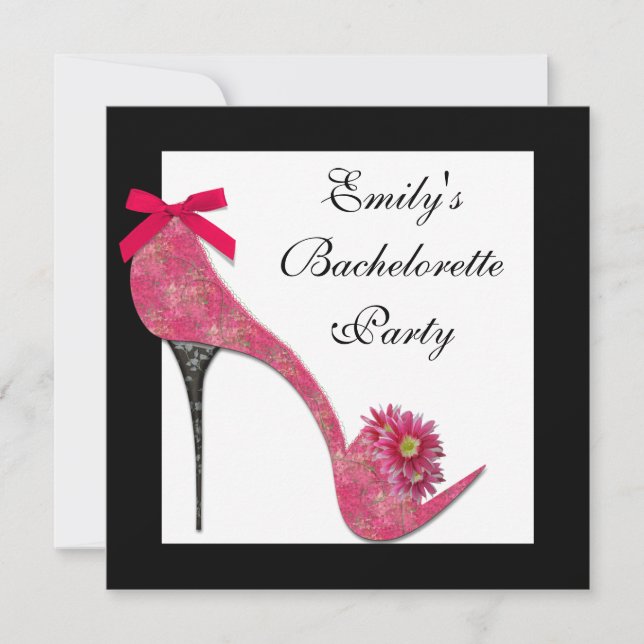 Hot Pink Black High Heel Shoes Bahcelorette Party Invitation (Front)