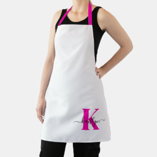 Hot Pink Black Initial Name Monogrammed Apron
