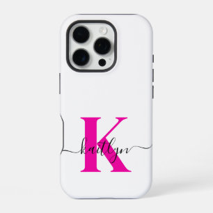 Hot Pink Black Initial Name Monogrammed iPhone 16 Pro Case