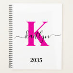 Hot Pink Black Initial Name Monogrammed Planner<br><div class="desc">This simple, elegant white 8.5 x 11 soft planner with your first name in a trendy script font in black typed over your first initial in a modern cap font in hot pink is perfect for you. It's stylish and trendy and yet very classic. It will make keeping appointments, meetings,...</div>