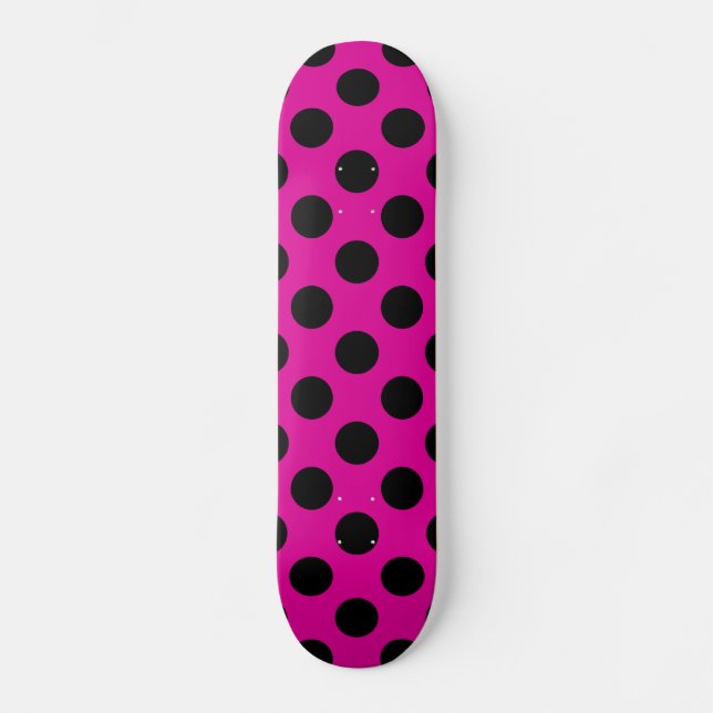 Hot Pink & Black Large Polka Dot Skateboard (Front)
