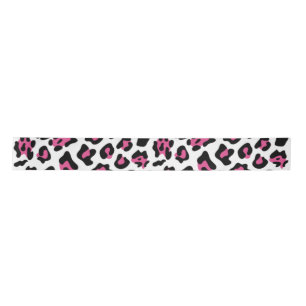 Hot Pink Black Leopard Animal Print Pattern Satin Ribbon