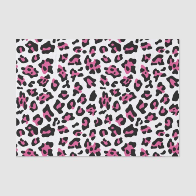 Hot Pink Black Leopard Animal Print Pattern Tissue Paper (Front)