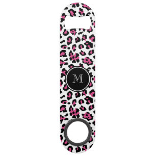 Hot Pink Black Leopard Animal Print with Monogram