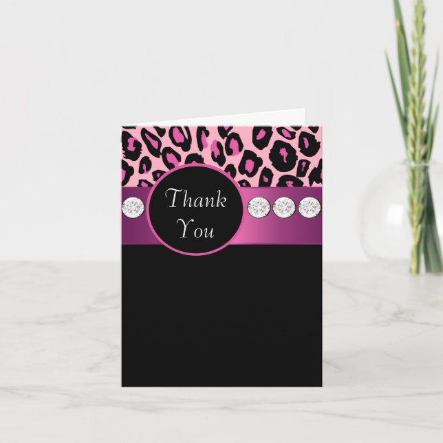 Hot Pink Black Leopard Thank You Cards (Front)