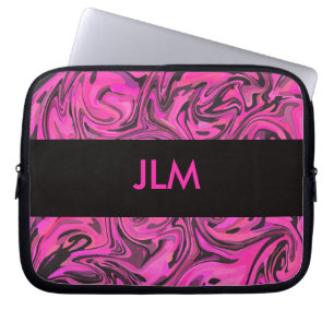 Hot Pink & Black Liquid Swirl Laptop Sleeve