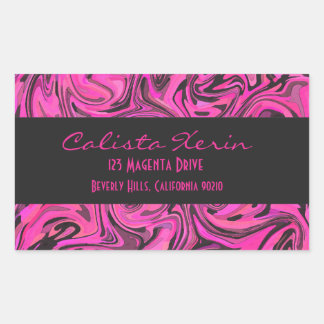 Hot Pink & Black Liquid Swirlz Rectangular Sticker