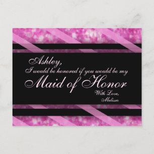 Hot Pink, Black   Maid of Honour Invitation Postcard
