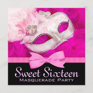 Hot Pink Black Masquerade Party Invitations