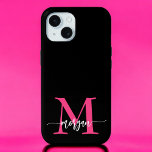 Hot Pink Black Modern Script Girly Monogram Name iPhone 15 Case<br><div class="desc">Protect your phone in style with our Hot Pink Modern Script Girly Monogram Name iPhone 15 Case! Featuring a vibrant hot pink design, this case is personalised with your name in a chic modern script for a custom touch. Designed for the iPhone 15, it offers durable protection against scratches and...</div>