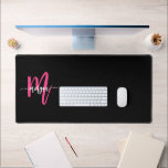 Hot Pink Black Modern Script Girly Monogram Name Desk Mat<br><div class="desc">Enhance your workspace with our Hot Pink Modern Script Girly Monogram Name Desk Mat! Featuring a bold hot pink design, this desk mat is personalised with your name in a chic modern script for a custom touch. Made from high-quality, durable materials, it provides a smooth, comfortable surface for writing and...</div>