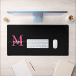 Hot Pink Black Modern Script Girly Monogram Name Desk Mat<br><div class="desc">Enhance your workspace with our Hot Pink Modern Script Girly Monogram Name Desk Mat! Featuring a bold hot pink design, this desk mat is personalised with your name in a chic modern script for a custom touch. Made from high-quality, durable materials, it provides a smooth, comfortable surface for writing and...</div>