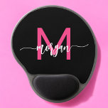 Hot Pink Black Modern Script Girly Monogram Name Gel Mouse Pad<br><div class="desc">Add a pop of colour to your workspace with our Hot Pink Modern Script Girly Monogram Name Mouse Pad! Featuring a vibrant hot pink design and personalised with your name in a chic modern script, this mouse pad blends style with practicality. The smooth surface ensures precise mouse movements, while the...</div>