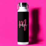 Hot Pink Black Modern Script Girly Monogram Name Water Bottle<br><div class="desc">Stay hydrated in style with our Hot Pink Modern Script Girly Monogram Name Water Bottle! Featuring a bold hot pink design, this water bottle is personalised with your name in an elegant modern script for a chic, custom touch. Perfect for school, workouts, or on-the-go, it’s made from durable, BPA-free materials...</div>