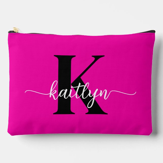 Hot Pink Black Monogram Accessory Pouch (Front)