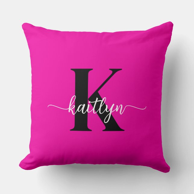 Hot Pink Black Monogram Cushion (Front)
