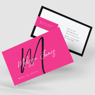Hot Pink & Black Monogram Elegant Minimalist Business Card