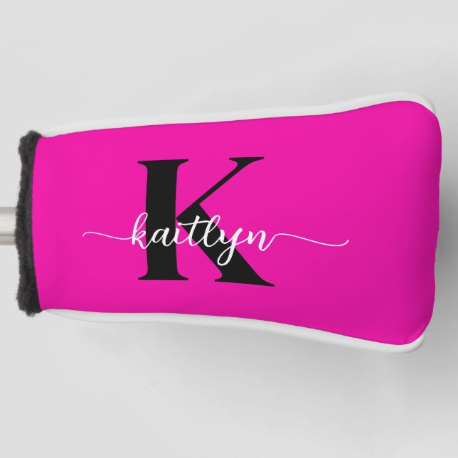 Hot Pink Black Monogram Golf Head Cover (Front)