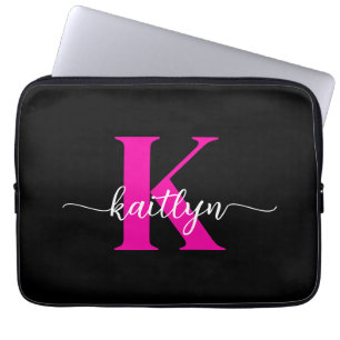 Hot Pink Black Monogram Laptop Sleeve