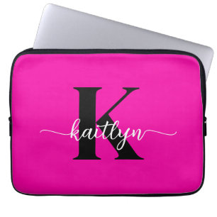 Hot Pink Black Monogram Laptop Sleeve
