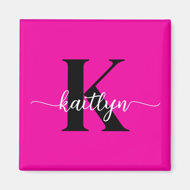 Hot Pink Black Monogram Magnet (Front)