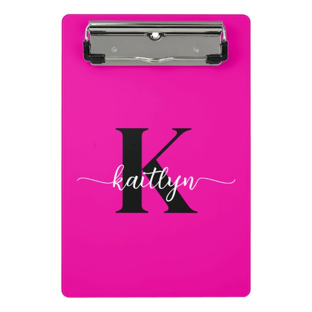 Hot Pink Black Monogram Mini Clipboard (Front)