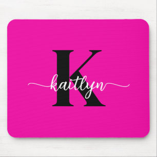 Hot Pink Black Monogram Mouse Pad