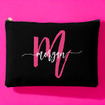 Hot Pink Black Monogram Name Girl's Script  Accessory Pouch<br><div class="desc">Organise your essentials in style with our Hot Pink Monogram Name Girl's Script Accessory Pouch! Featuring a bold hot pink design, this pouch is personalised with your name in an elegant script font for a chic, custom touch. Perfect for storing cosmetics, stationery, or small accessories, it combines practicality with flair....</div>