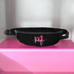 Hot Pink Black Monogram Name Girl's Script  Bum Bags<br><div class="desc">Add a pop of colour to your outfit with our Hot Pink Monogram Name Girl's Script Fanny Pack! Featuring a vibrant hot pink design, this fanny pack is personalised with your name in an elegant script font for a custom touch. Perfect for carrying essentials while keeping your hands free, it...</div>