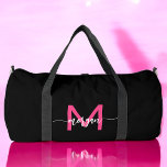 Hot Pink Black Monogram Name Girl's Script Sports Duffle Bag<br><div class="desc">Elevate your game with our Hot Pink Monogram Name Girl's Script Sports Duffle Bag! Featuring a vibrant hot pink design, this duffle bag is personalised with your name in an elegant script font for a custom touch. Ideal for sports, gym sessions, or travel, it offers ample space and durable construction...</div>