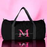 Hot Pink Black Monogram Name Girl's Script Sports Duffle Bag<br><div class="desc">Elevate your game with our Hot Pink Monogram Name Girl's Script Sports Duffle Bag! Featuring a vibrant hot pink design, this duffle bag is personalised with your name in an elegant script font for a custom touch. Ideal for sports, gym sessions, or travel, it offers ample space and durable construction...</div>