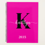 Hot Pink Black Monogram Planner<br><div class="desc">This simple, elegant hot pink 8.5 x 11 soft planner with your first name in a trendy script font in white and your first initial in a modern cap font in black is perfect for you. It's stylish and trendy and yet very classic. It will make keeping appointments, meetings, deadlines,...</div>