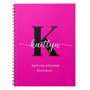 Hot Pink Black Monogram Sketchbook Notebook