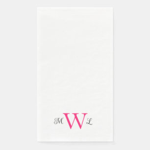 Hot Pink & Black Monogram White Elegant Wedding Napkin