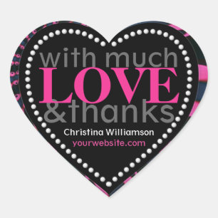 Hot Pink & Black much Love&Thanks Heart Shape Sticker