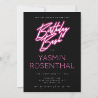 Hot Pink Black Neon Lights Girly Birthday Bash