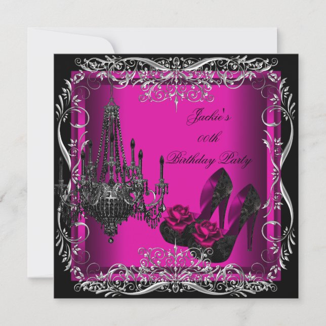 Hot Pink Black Party Birthday High Heel Shoes Invitation (Front)