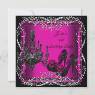 Hot Pink Black Party Birthday High Heel Shoes Invitation